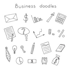 Set of business doodles hand drawing, vector illustration