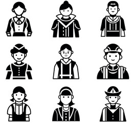 Diverse Character Icon Set - Sailor, Guard & Historical Figure Avatars