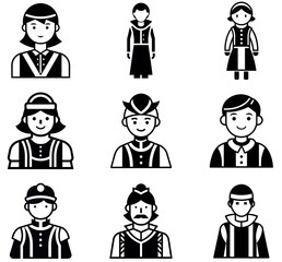 Diverse Character Icon Set - Sailor, Guard & Historical Figure Avatars
