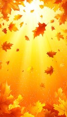 Obraz premium Golden Autumn, Falling Leaves Background A Vibrant Nature Scene of Leaves and Sunlight