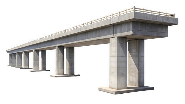 A modern concrete overpass showcasing its sturdy design, with multiple support columns and a clean, utilitarian finish against a white background.