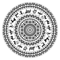 Vector round ethnic element, circular Altai national ornament, decorative design templates, isolated on white background