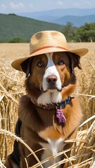 dog in a hat on field