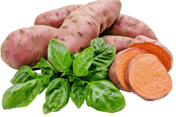 Isolated Sweet Potatoes with Leaves