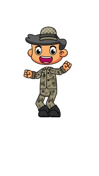 Dancing Soldier Cartoon Loop, Chibi Military Animation Style