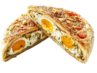 Isolated Two Pieces of Egg and Vegetable Pie