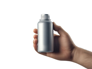 Isolated Hand Holding a Silver Bottle