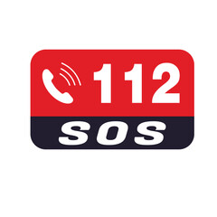 A simple, bold graphic depicting the emergency contact number 112 with the addition of the text 