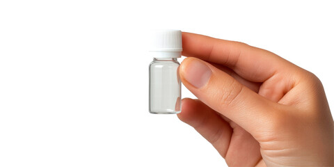 Isolated Hand Holding a Small Clear Glass Vial