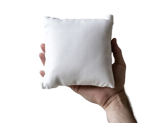 Isolated Hand Holding a White Square Pillow