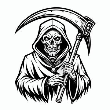 recommend clip art: Grim Reaper with Scythe – Line Art Vector