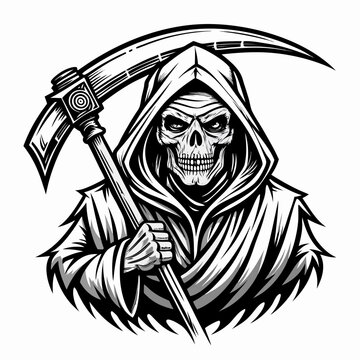 recommend clip art: Grim Reaper with Scythe – Line Art Vector
