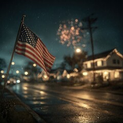 American flag night fireworks festive holiday celebration