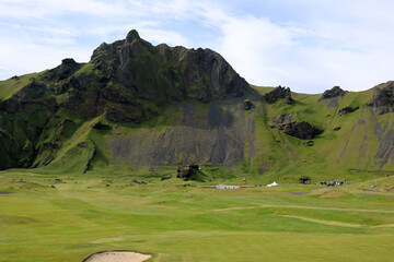 Golf course on the coast of Heimaey Island, Vestmannaeyjar Westman Islands Iceland