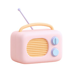 Obraz premium icono 3d de una radio antiguade juguete rosa y azul pastel sobre fondo blanco