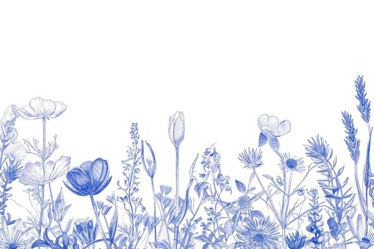 Vintage drawing floer meadow sketch pattern flower.