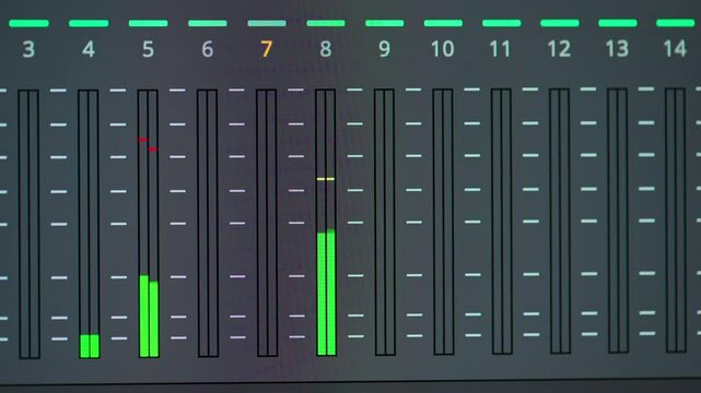 Macro of layered audio tracks playing in timeline of video editing software in Italy (Italia), showing detailed workflow in sound design