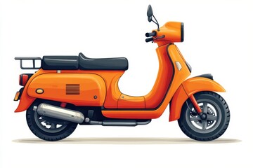 Bright orange scooter parked on a white background in a modern style illustration
