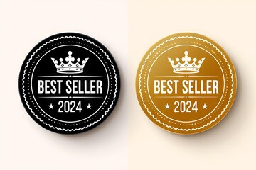 2024 Best Seller Award Badges Black and Gold Design, badge, best, seller, award, crown, 2024, medal, royalty, winning, resources, graphics, sales, visual, resource, resolution, winner, iconic, selling
