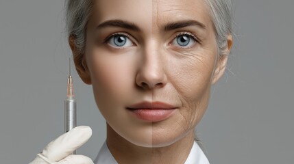 A woman confidently holds a syringe, representing modern advancements in anti-aging solutions. This innovative approach highlights the intersection of youth and technology in personal care.