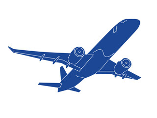 Blue plane shape. Silhouette of an airplane. Vector illustration isolated on white background