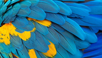 BlueGold Macaw Feathers Closeup.