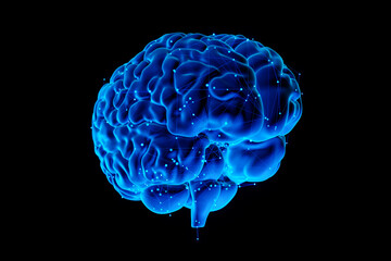 Human Brain isolated on black background - Futuristic Concept of Intelligence, science and mind