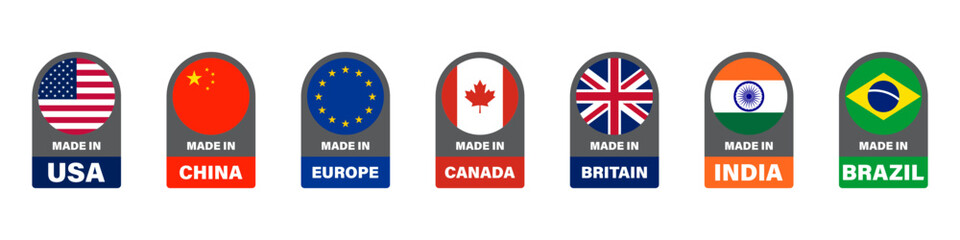 Made in. Stickers different countries icon set.
