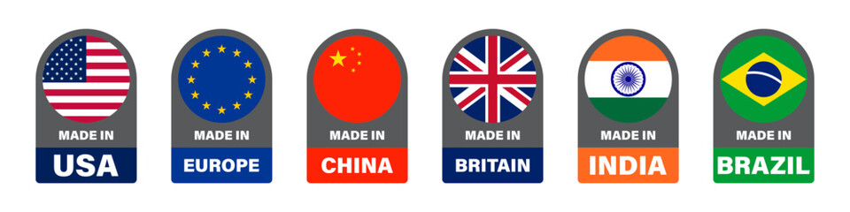 Made in. Stickers different countries icon set.