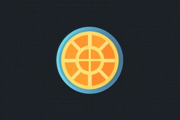 Bright orange round object with a grid pattern set against a dark background