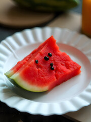 Ripe watermelon slice white background