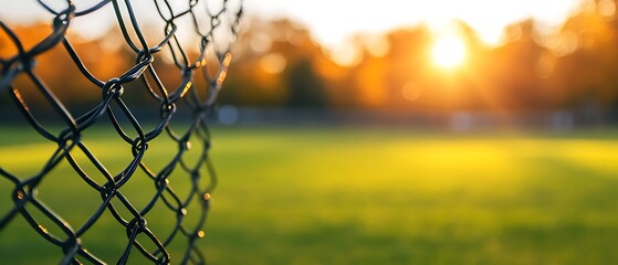 close up of vinyl sign with grommets fixed to fence near golf driving range vibrant clean scene promotional focus