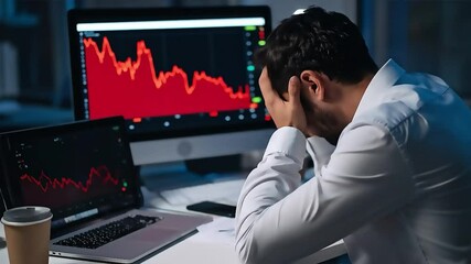 Stressed Trader Analyzing Stock Market Decline