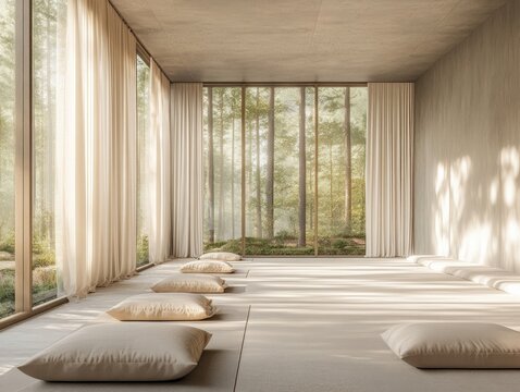Peaceful meditation space with forest view