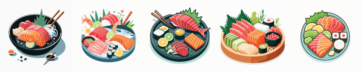set of vector sashimi dishes
