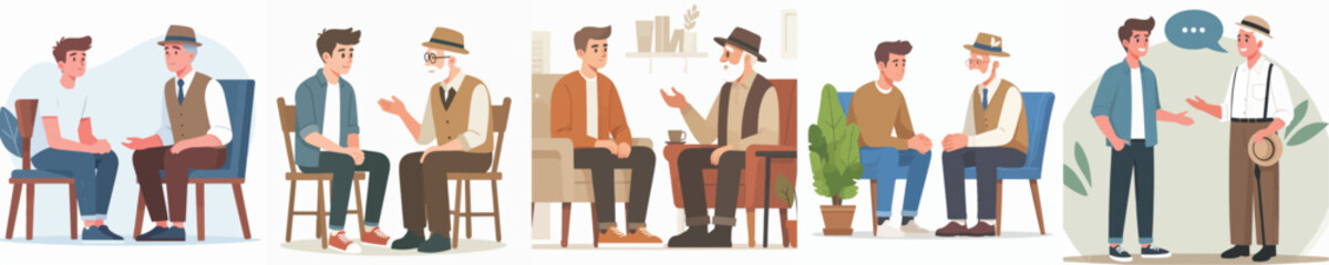 Fototapeta premium vector young man chatting with grandfather