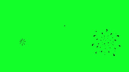 Black Pixelated Dots Fireworks Exploding on Green Screen. New Year, Holiday Fireworks in Pixel Art Video Glow Retro Style. For all fans of pixel art and retro video games