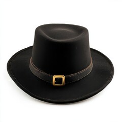 Unique black cowboy hat with gold buckle showcasing craftsmanship and design
