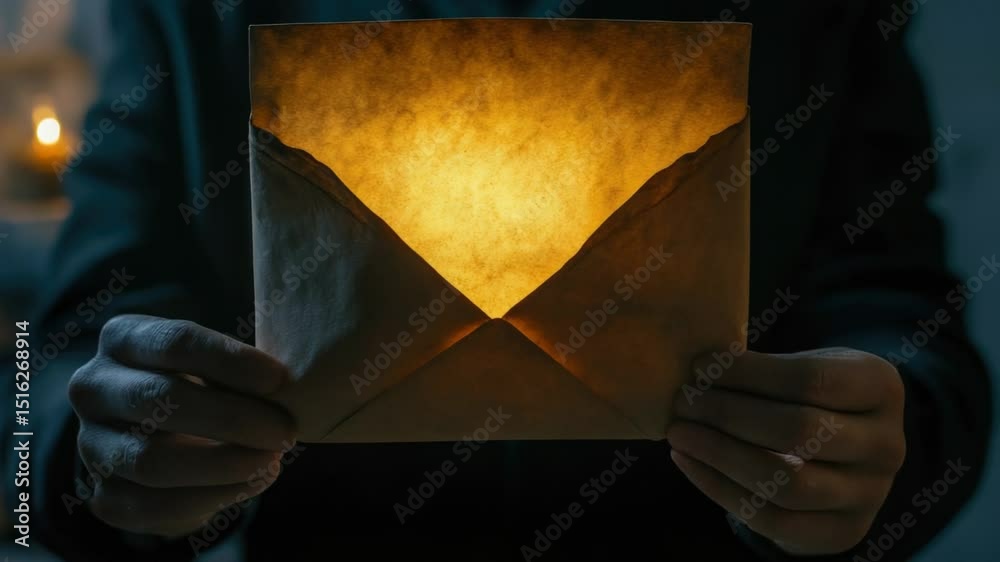 Poster a person holding a lit envelope, possibly indicating a message or delivery