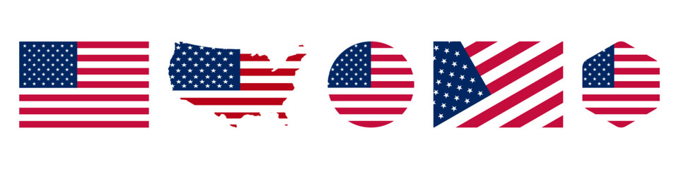 USA stickers flag icon set
