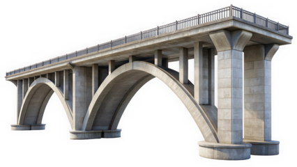 A stunning view of a large concrete bridge with elegant arches, showcasing modern architectural design and sturdy construction against a clear blue background.