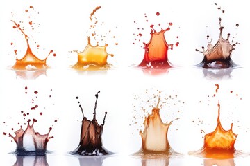 Colorful liquid splashes create dynamic patterns on a white surface