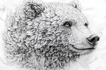 Artistic depiction of a bear surrounded by detailed foliage showing nature's beauty