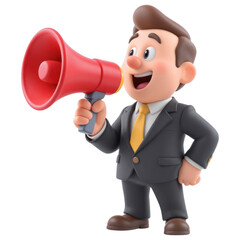 Fototapeta premium Exciting business announcement dynamic speaker engaging audience with megaphone in vibrant office environment