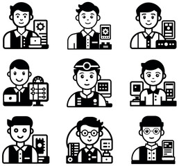 Worker & Staff Icon Set: Cashier, Technician & Operator Avatars