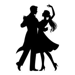 Silhouette of a couple in formal attire gracefully dancing with elegance and romantic connection on display