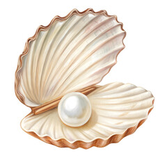 Seashell with clear pearl isolated on white background