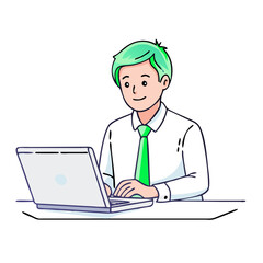 ノートパソコンで作業する笑顔のIT技術者：デジタルスキルと生産性の向上
