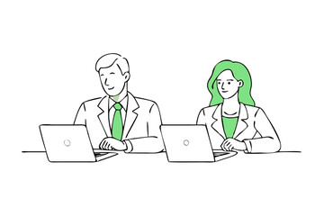 パソコンで作業するビジネスパーソン
並んでノートパソコンを操作する男女のビジネスシーン

