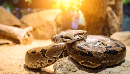 Burmese python zoo reptile exhibit.